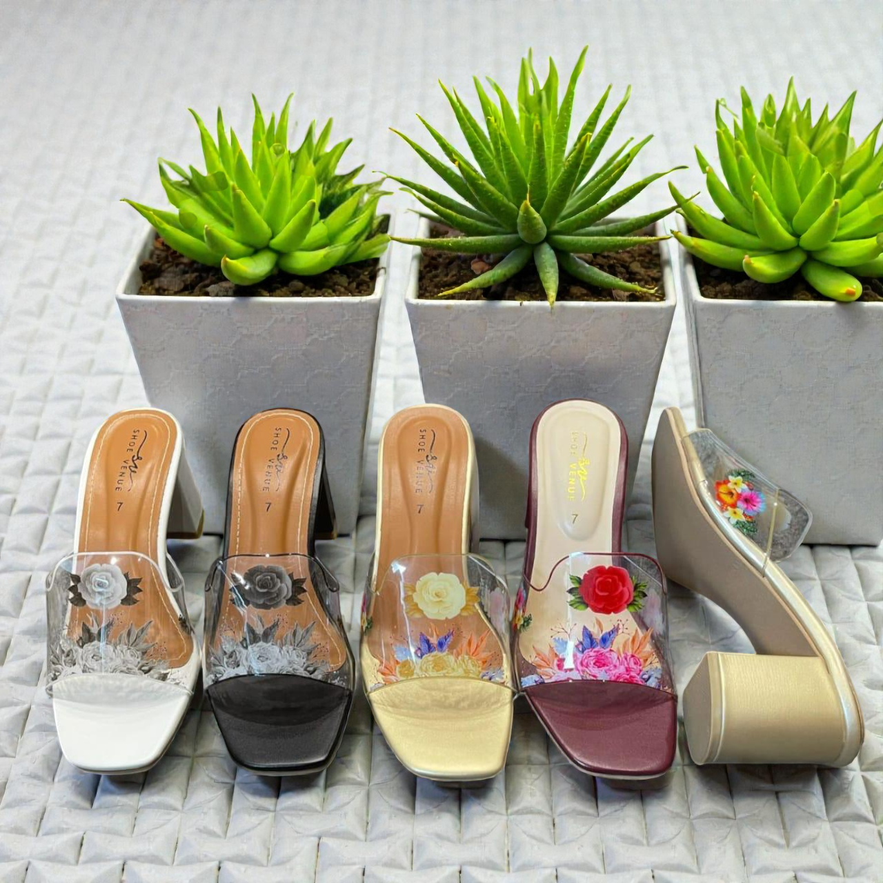 Floral Clear Block Heel